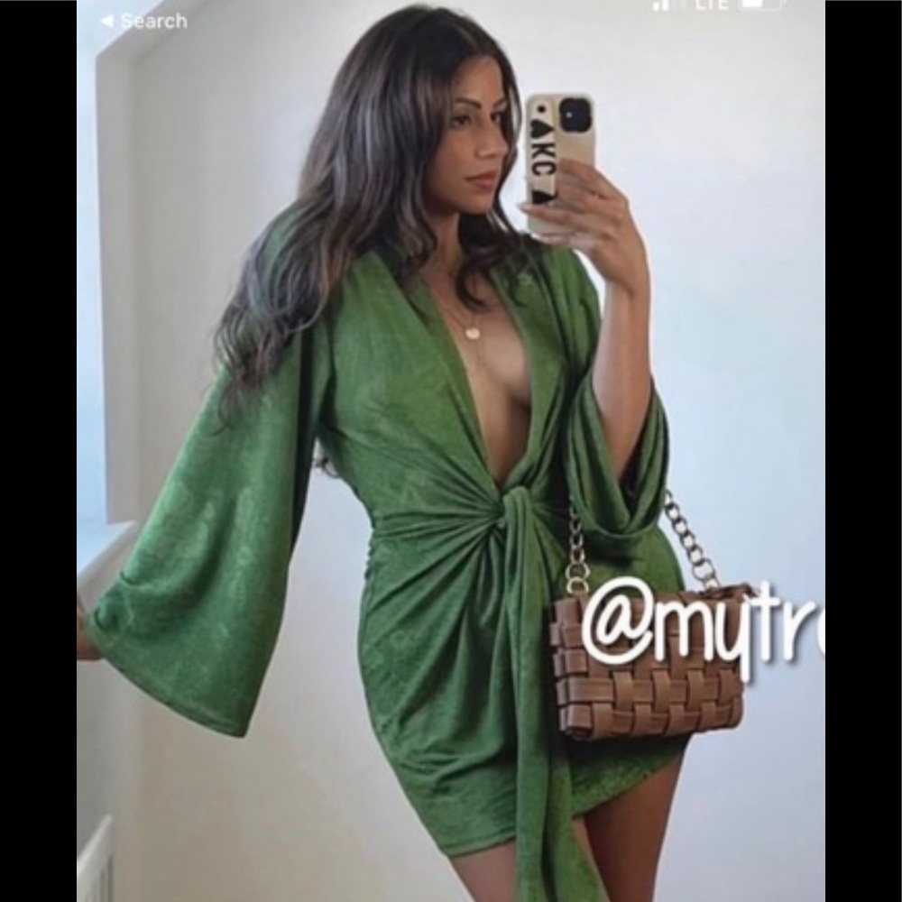 Zara Dress NWT Knotted Green Jacquard Dress